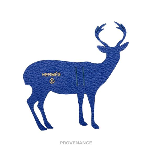 🔴 Hermes petit "h" Reindeer Bag Charm - Blue Chevre - Picture 1 of 2
